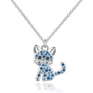 925 Sterling Silver Girls Blue Birthstone Necklace For Cat Lover Women Girls